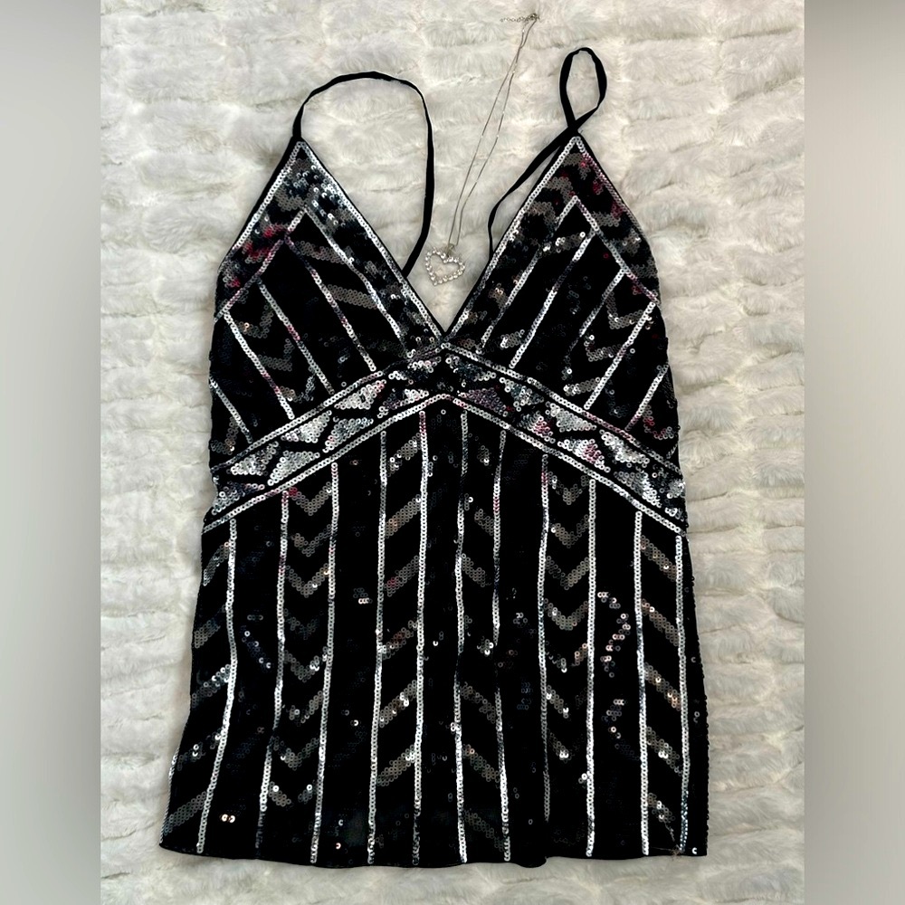 NEW Fashion dressy sequin spaghetti strap black & silver